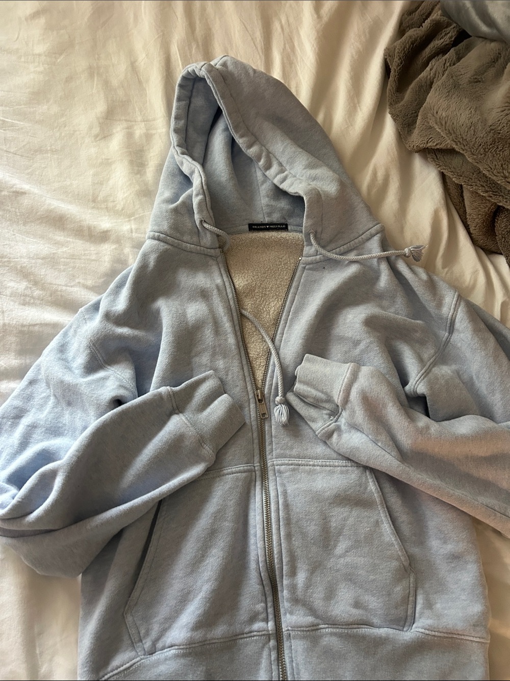 Brandy Melville Light Blue Sherpa-Lined Zip Hoodie